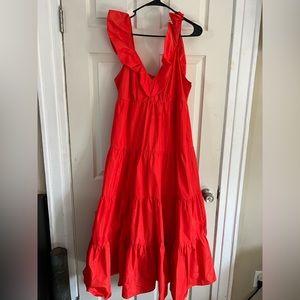 J Crew Taffeta tiered dress coral orange size 4!